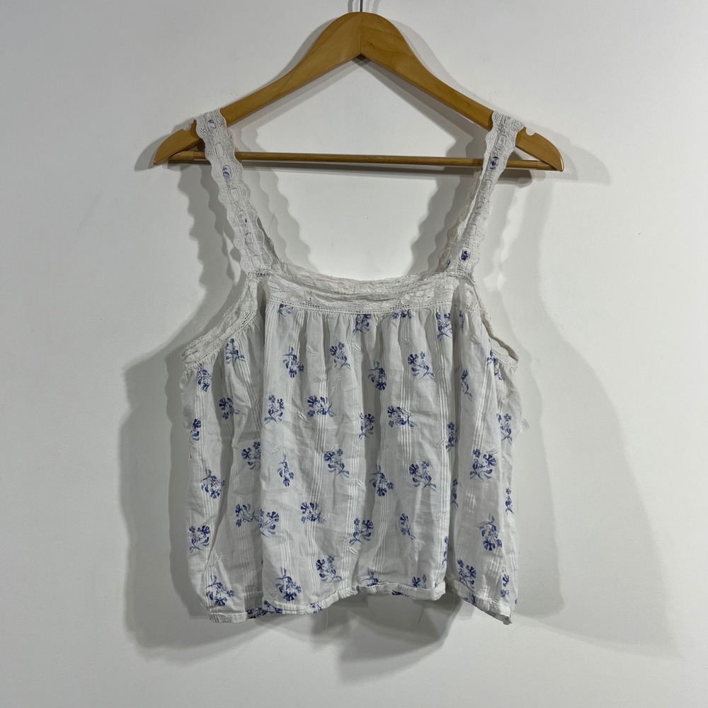 Joie Cottagecore Floral Lace Trim Cotton Dobby Cami Tank Top Womens Medium Boho